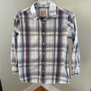 L.L. Bean White Plaid Button-Down Shirt with Blue and Red Stripes